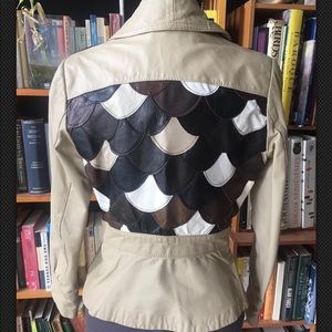Vintage leather Jacket Scalloped Patchwork Sz Sm